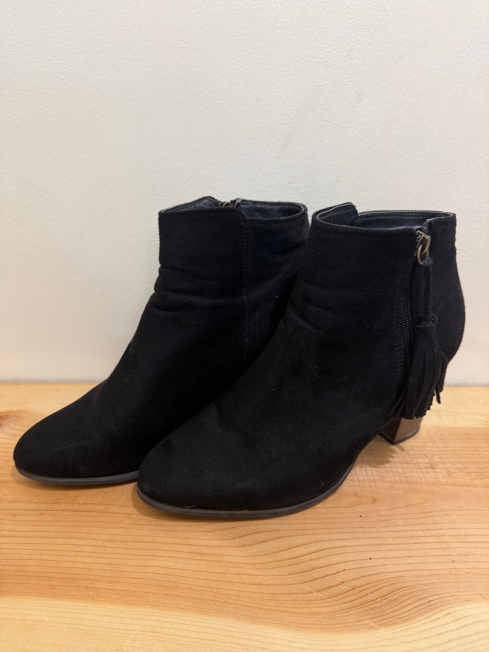 Black Suede Ankle Boots with Tassel Zip